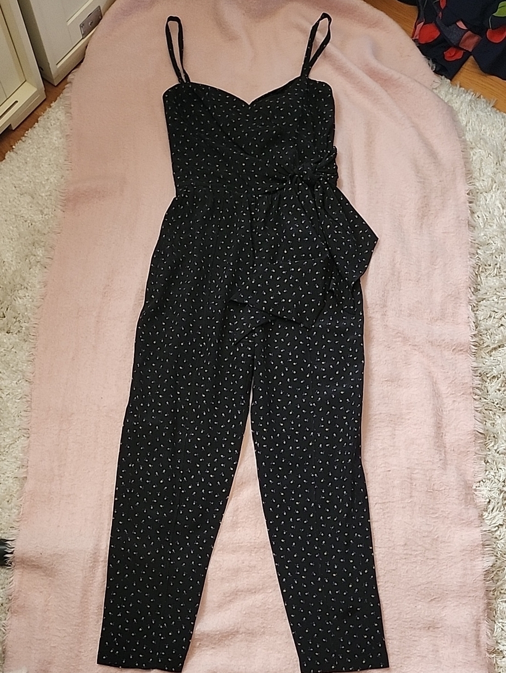 Juicy Couture Black Floral Tie-Waist Spaghetti Strap Jumpsuit Size 0 dr3